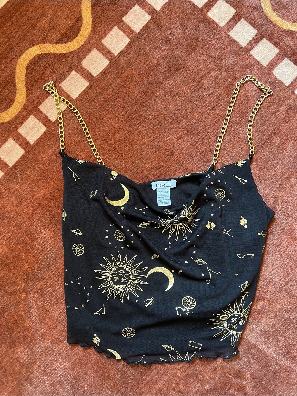 Y2K Rue21 Celestial Top with Gold Chain Straps